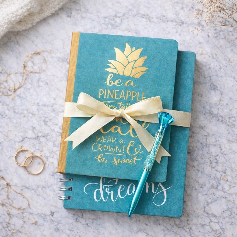 PEN+GEAR Journal Set 2 Turquoise Notebooks Dot Grid Spiral Wide Ruled Pineapple - Picture 3 of 14